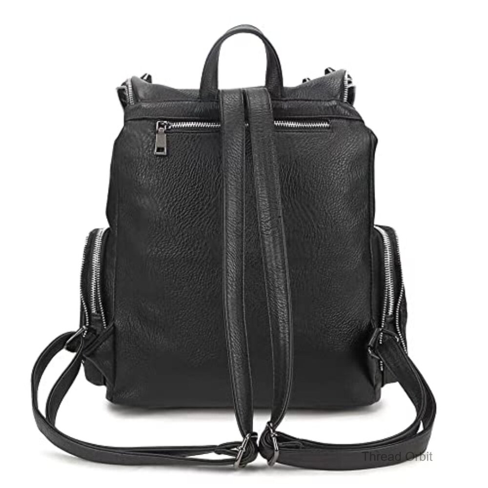 Leather Flap Rivet Backpack Unisex Daypack with Adjustable Straps - Picture 7 of 7